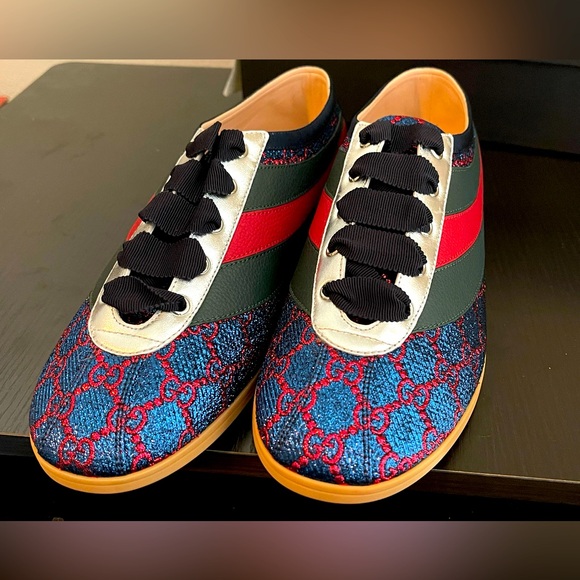 Men’s Gucci 'Falacer Lurex Web' sneaker in blue and red - Picture 1 of 8